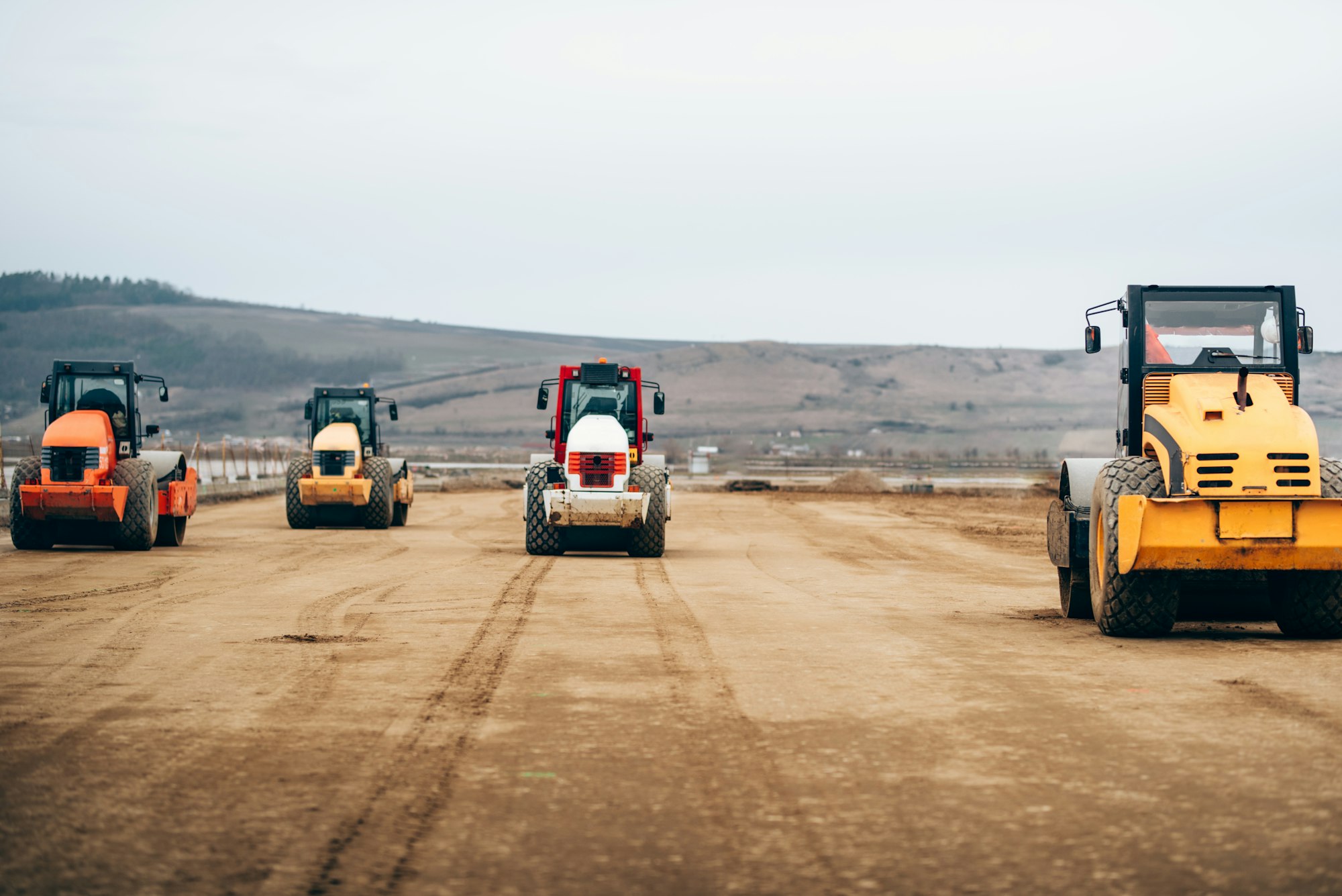 Vibratory Compactor during road and highway construction.